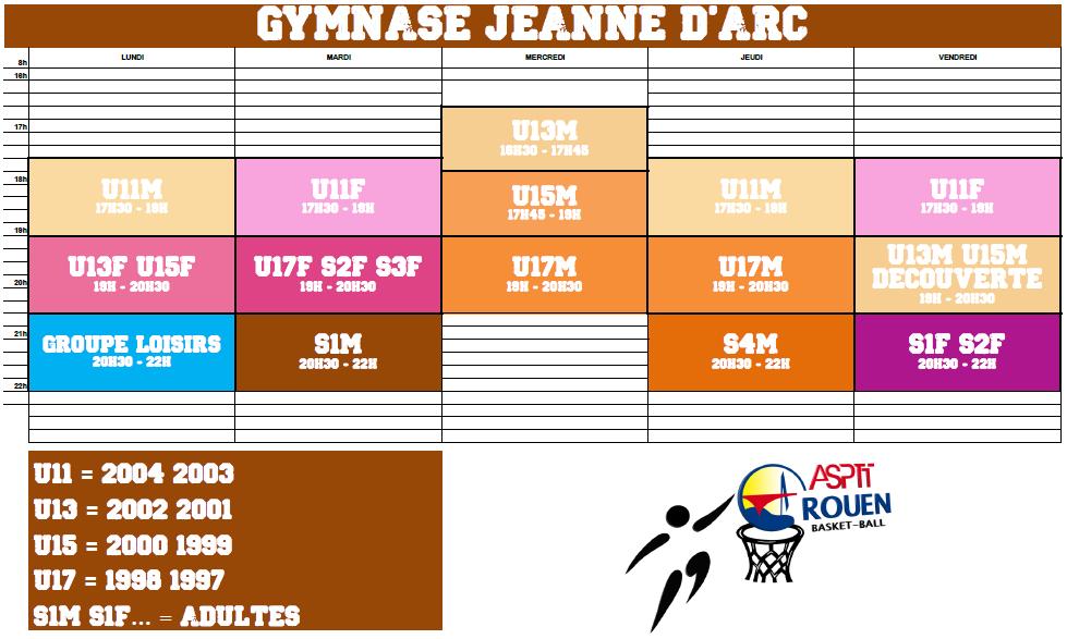 Les planning d’entraînements modifiés ! ASPTT ROUEN BASKETBALL